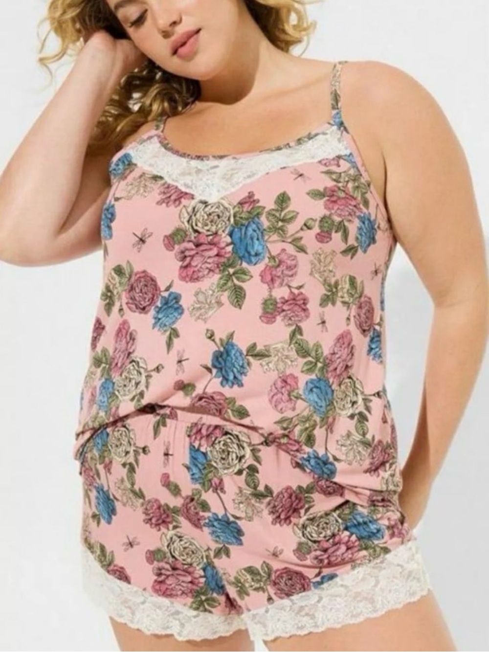 Torrid and Outlander Floral Lace Trim Pink Cami & Short Sleep Set 2X